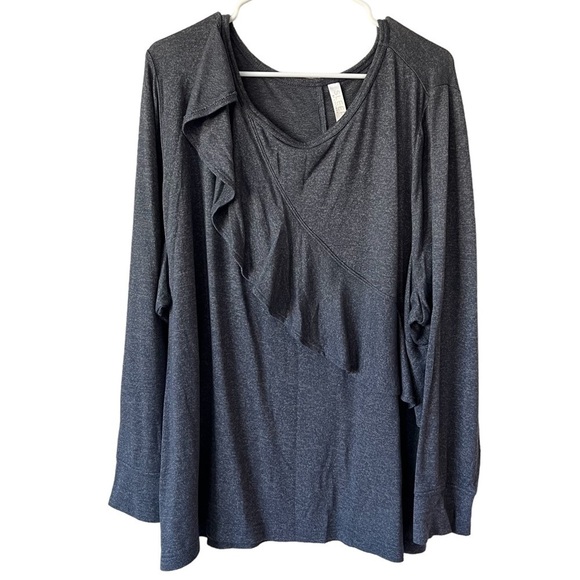 Sleep by Cacique Lane Bryant Dark Gray Long Sleeve Ruffle Top- Size 22/24 - Picture 1 of 6